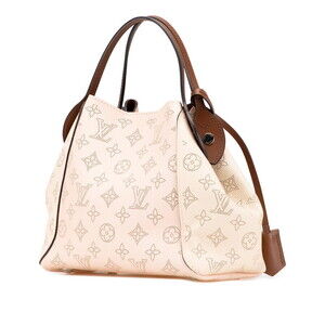 Louis Vuitton Creme Monogram Beige Handbag Cream Mahina Bag Tan Shoulder Leather